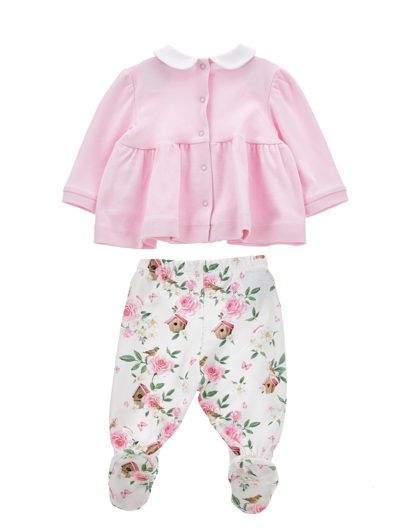 Monnalisa Two-piece Cotton Suit In Rosa Fairy Tale