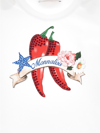 Monnalisa Organic Cotton T-shirt With Hot Pepper Print In White