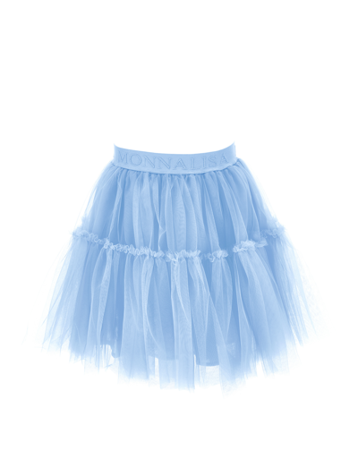 Shop Monnalisa Silk Hand Tulle Skirt In Light Blue
