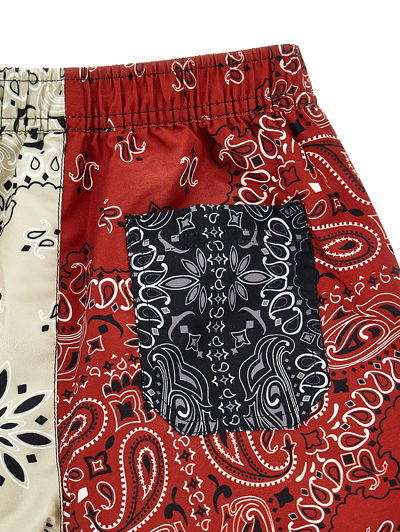 Monnalisa Two-tone Paisley Beach Bermuda Shorts In Beige + Red