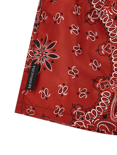 Monnalisa Two-tone Paisley Beach Bermuda Shorts In Beige + Red