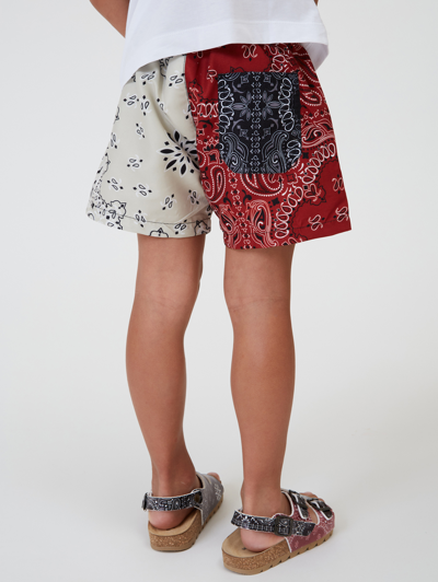 Monnalisa Two-tone Paisley Beach Bermuda Shorts In Beige + Red