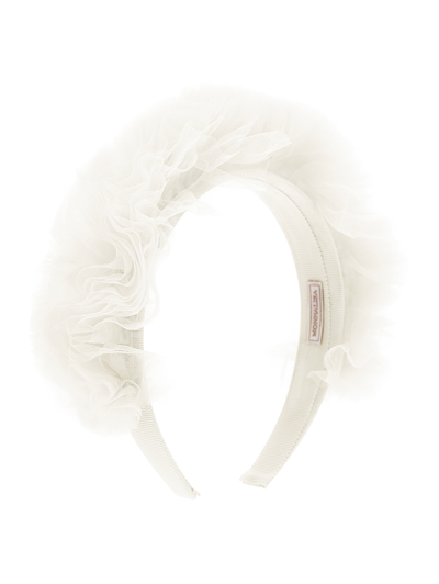 Monnalisa Tulle Ruffle Headband In Cream