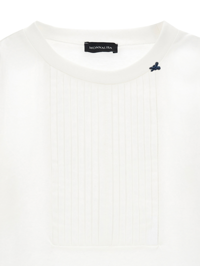 Monnalisa T-shirt With Plastron In Cream