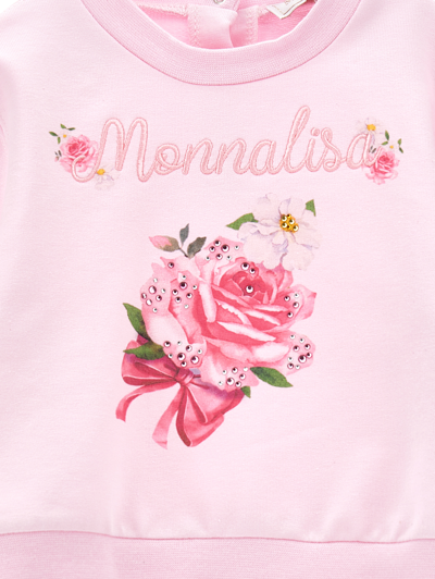 Monnalisa Closed Sweatshirt With Floral Print In Rosa Fairy Tale