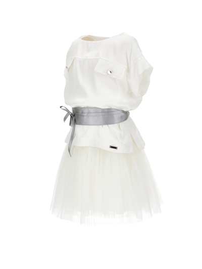 Shop Monnalisa Viscose Satin Dress With Petticoat In Cream
