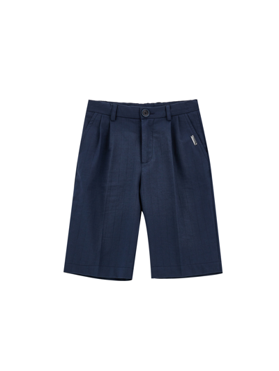 Monnalisa Single-colour Pinstriped Bermuda Shorts In Navy Blue