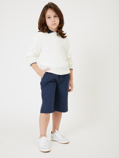 Monnalisa Single-colour Pinstriped Bermuda Shorts In Navy Blue