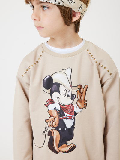 Shop Monnalisa Mickey Mouse Sweatshirt In Beige
