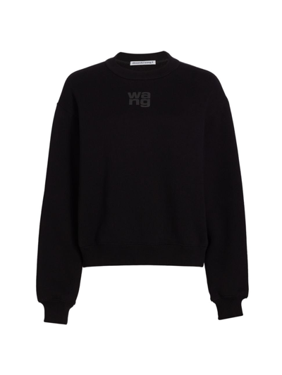 Shop Alexander Wang T Women's Essential Terry Logo Crewneck Sweatshirt In Black