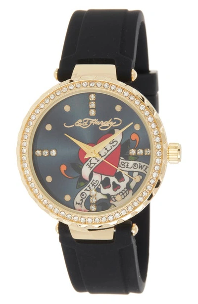 Shop I Touch Ed Hardy Silicone Strap Watch, 36mm In Matte Black
