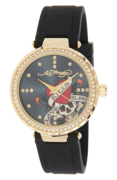 I Touch Ed Hardy Silicone Strap Watch, 36mm In Matte Black