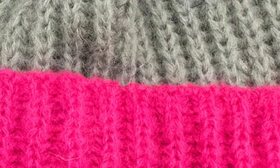 Portolano Chunky Colorblock Beanie In Grey/ Fuxia