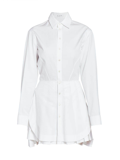 Shop Alaïa Women's Cotton-blend Mini-shirtdress In Blanc