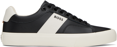 Shop Hugo Boss Black & Off-white Cupsole Contrast Band Sneakers In Black 001
