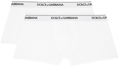 Dolce & Gabbana Pack Of 2 White Cotton Boxer Shorts With Logo In Bianco Ottico