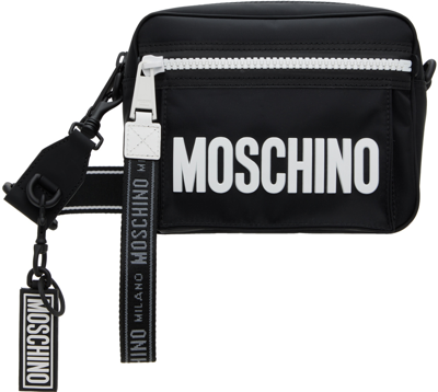 Shop Moschino Black Logo Bag In A1001 Fantasy Print