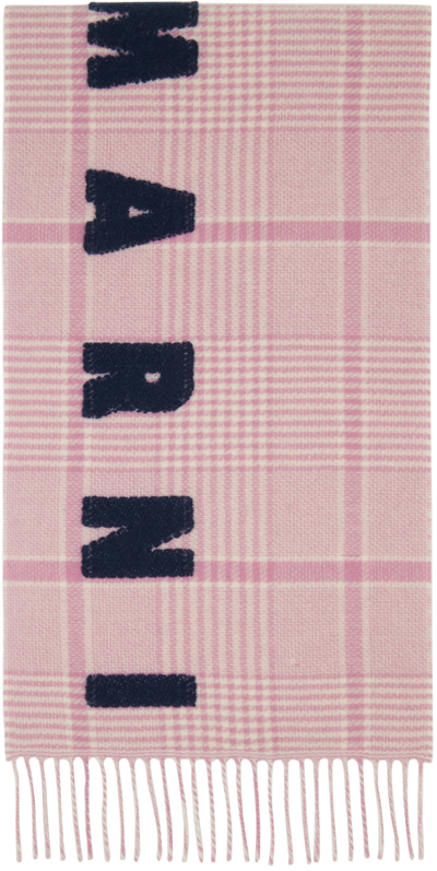 Shop Marni Pink & White Check Logo Scarf In Chc13 Pink Gummy