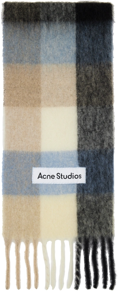 Shop Acne Studios Multicolor Check Scarf In Dib Blue/beige/black