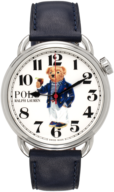 Shop Polo Ralph Lauren Navy Bear Riviera Watch In White Dial