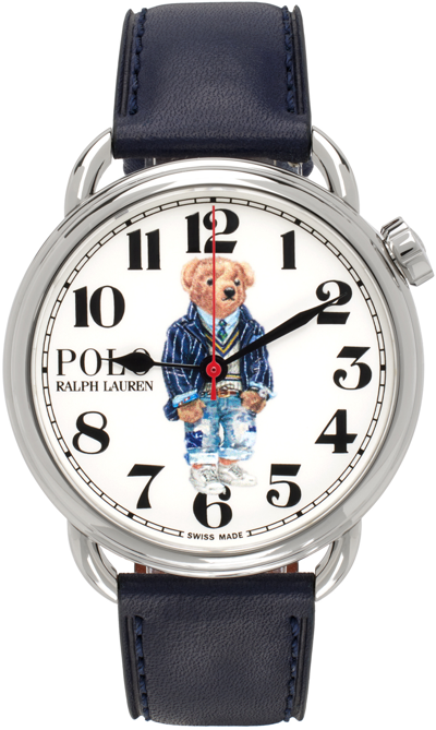 Shop Polo Ralph Lauren Navy Bear Cricket Watch In White Dial