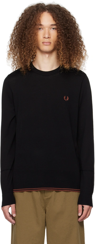 Shop Fred Perry Black Embroidered Sweater In 102 Black