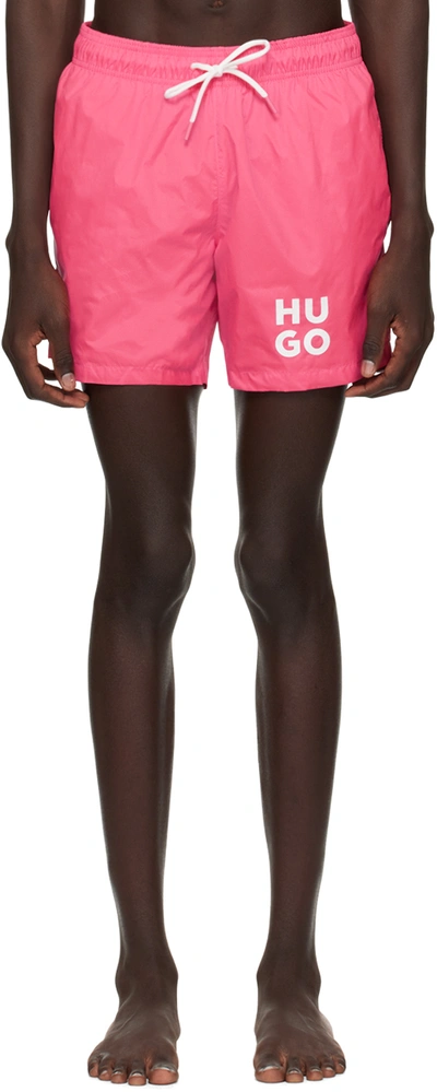 Shop Hugo Pink Drawstring Swim Shorts In Medium Pink 660