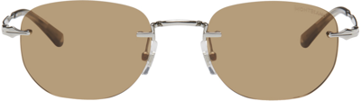 Shop Montblanc Silver & Brown Rectangular Sunglasses In Silver-silver-brown