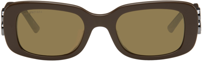 Shop Balenciaga Brown Rectangular Sunglasses In Brown-brown-bronze