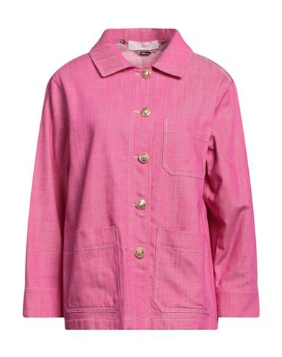 Shop Clips More Woman Denim Shirt Fuchsia Size 12 Cotton In Pink