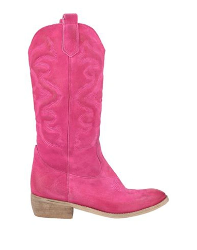 Shop Divine Follie Woman Boot Fuchsia Size 8 Leather In Pink