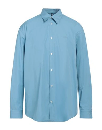 Shop Oamc Man Shirt Slate Blue Size Xl Cotton, Silk