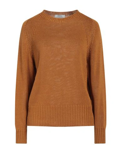 Shop Alpha Studio Woman Sweater Camel Size L Cotton In Beige