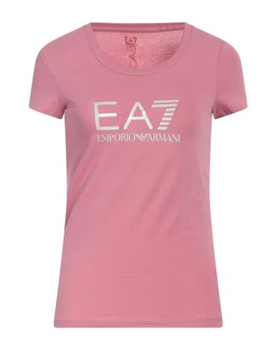 Shop Ea7 Woman T-shirt Pastel Pink Size Xxs Cotton, Elastane