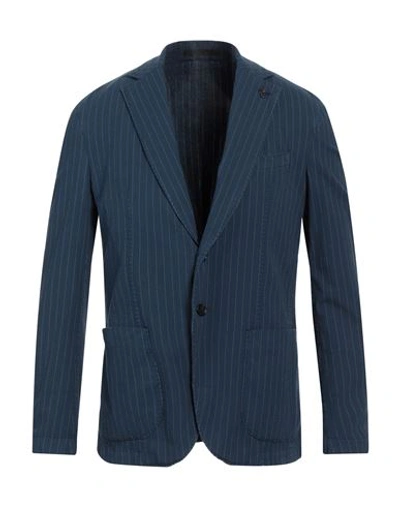 Shop Paoloni Man Blazer Navy Blue Size 46 Cotton, Polyester, Elastane