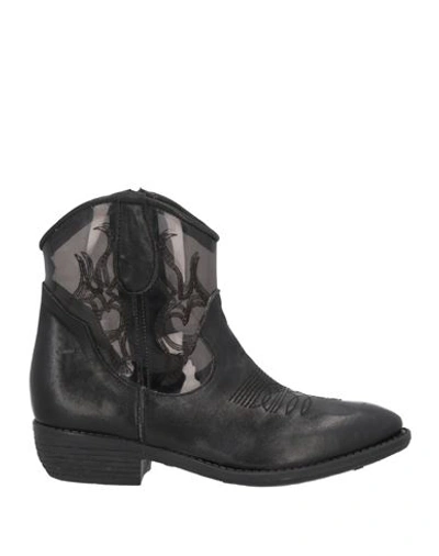 Divine Follie Woman Ankle Boots Black Size 7 Leather, Textile Fibers In Black