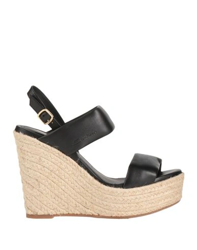 Santoni Woman Espadrilles Black Size 11 Leather In Black