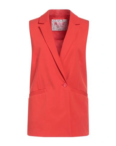 Rose A Pois Rosé A Pois Woman Blazer Tomato Red Size 10 Cotton, Nylon, Elastane In Tomato Red