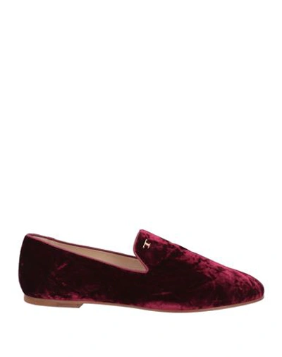 Shop Tod's Woman Loafers Garnet Size 8 Leather, Textile Fibers In Red
