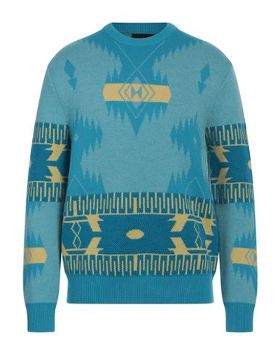 Shop Alanui Man Sweater Azure Size M Virgin Wool In Blue