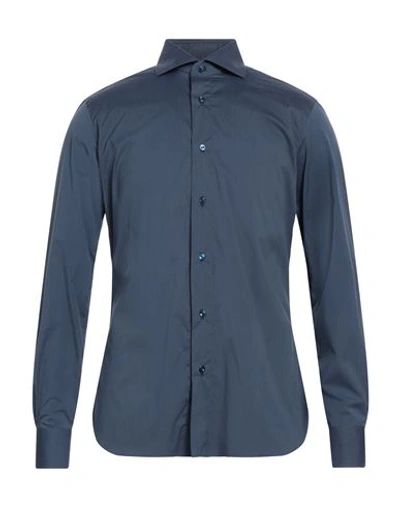 Shop Buonamassa Man Shirt Blue Size 16 ½ Cotton, Polyamide, Elastane