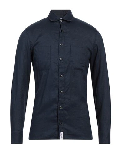 Shop Baldessarini Man Shirt Navy Blue Size 15 Linen