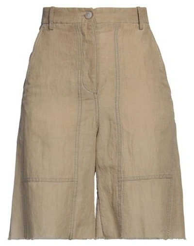 Shop Masnada Woman Shorts & Bermuda Shorts Sand Size 4 Cotton, Linen, Polyamide In Beige