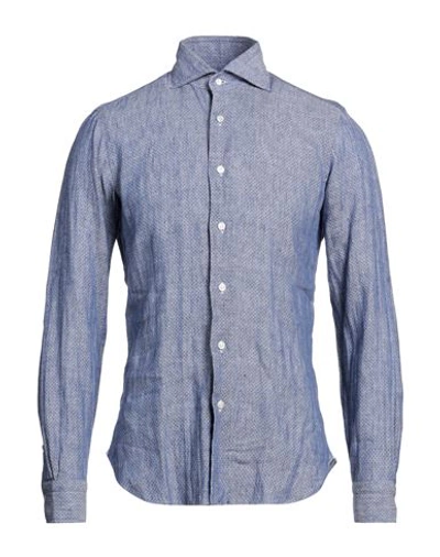 Shop Dandylife By Barba Man Shirt Navy Blue Size 15 ½ Linen