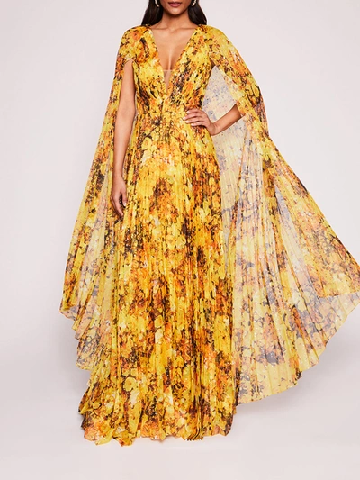 Shop Marchesa Foiled Garden Gown In Yellow/gold