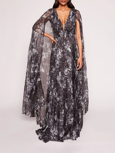 Shop Marchesa Foiled Garden Gown In Black/silver