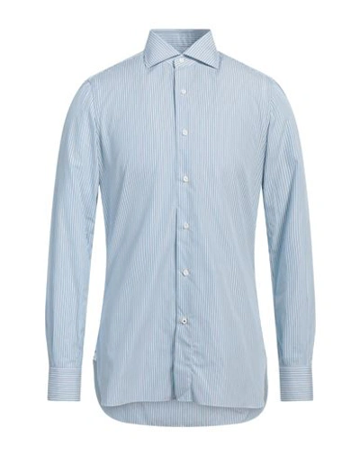 Shop Isaia Man Shirt Turquoise Size 17 Cotton In Blue