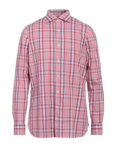 Shop Isaia Man Shirt Red Size 17 ½ Cotton