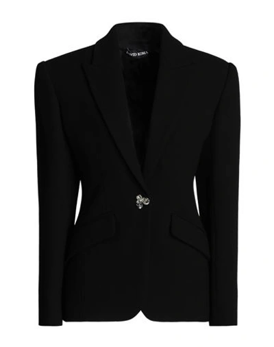 David Koma Woman Blazer Black Size 4 Wool, Polyamide, Elastane In Black