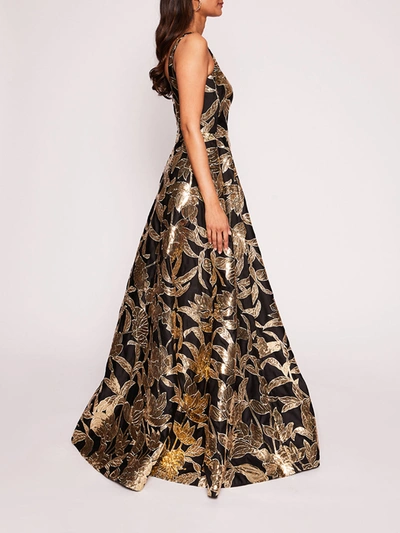 Shop Marchesa Lotus Sequin Gown In Black/gold
